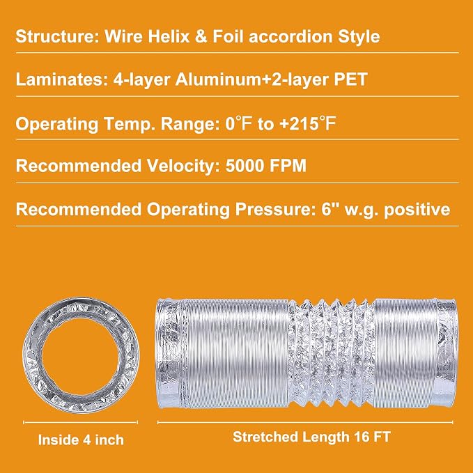 Heavy Duty 4"Flexible Dryer Vent Exhaust Duct Hose 16 Feet - Image 3