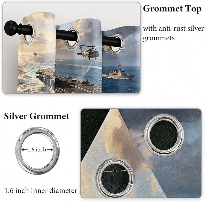 Aircraft Carrier Blackout Curtains 52 x 72 Inch Length Set of 2 | Warship - Image 4