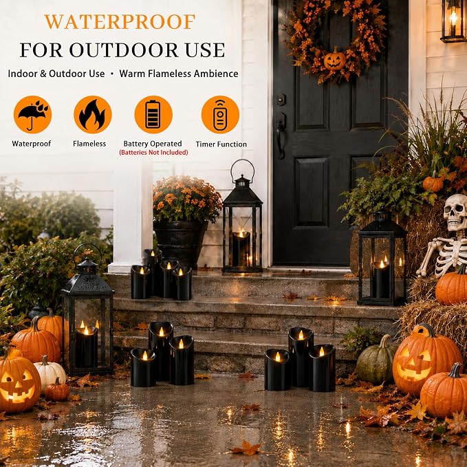 Flameless Candles 4" 5" 6" Set of 9 Outdoor Indoor Pillars Battery Operated - Image 3