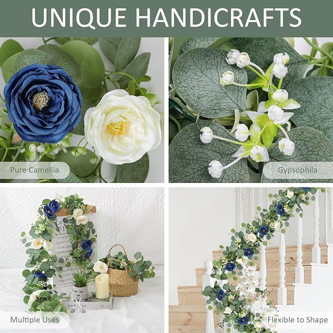 TOCHGREEN 2 Pack Artificial Eucalyptus Flower Garland - Image 4