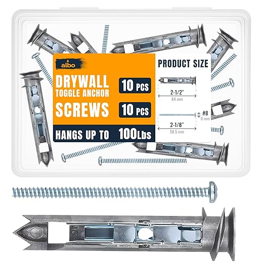 ALBO EZ Self-Drilling Drywall Toggle Anchors Kit – Heavy Duty Metal Anchors by BinamInc