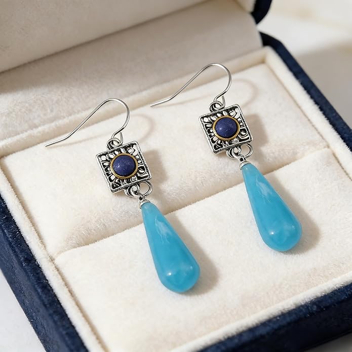 Multi-Color Gemstone Drop Earrings, Dangle Style, Hook Design