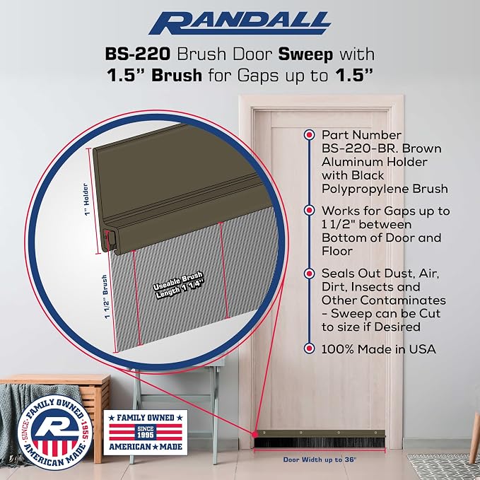 Brown Aluminum Brush Door Sweep - Image 2
