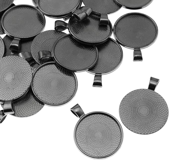 25pcs 25mm Round Bezel Pendant Trays Setting Cabochon Blank Base for DIY Crafting Photo Jewelry Findings Making Accessories, Gun Black