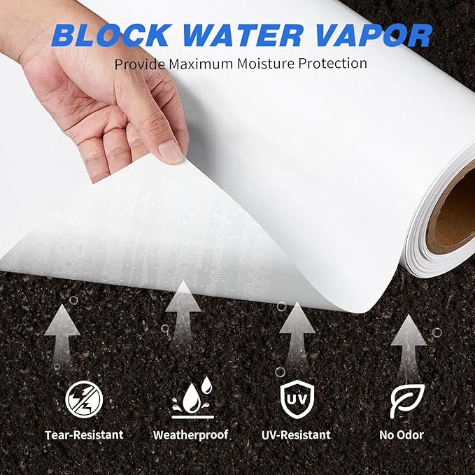 White Plastic Sheeting, 20 Mil 10' x 50', Crawl Space Vapor Barrier, Plastic - Image 2