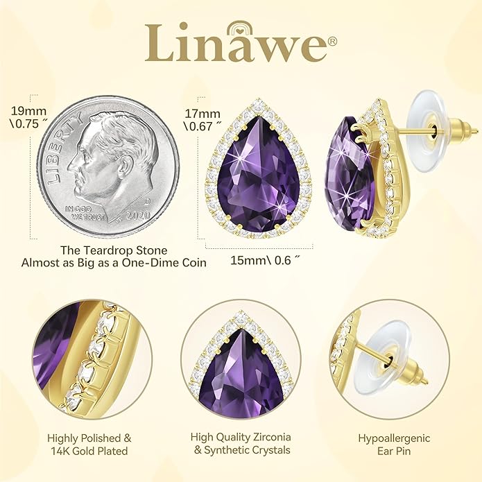 Linawe Women Stud Earrings, Teardrop Diamond Moissanite Cubic Zirconia Earrings Studs Rhinestone Jewelry Gold/Silver/Rose Gold