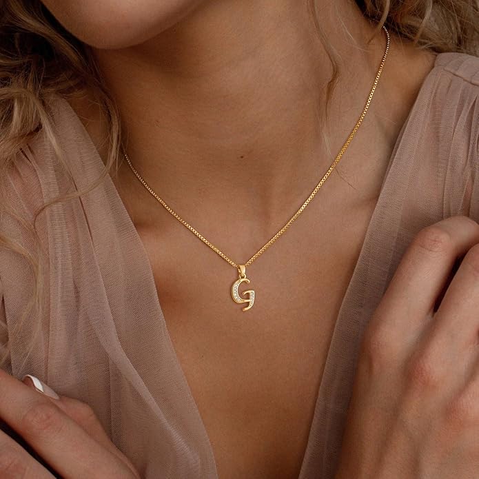 Initial Necklace for Women, 14K Gold Plated Box Chain Letter Pendant, Trendy Name Necklace, Dainty Personalized Jewelry Valentines Day Gift for Her