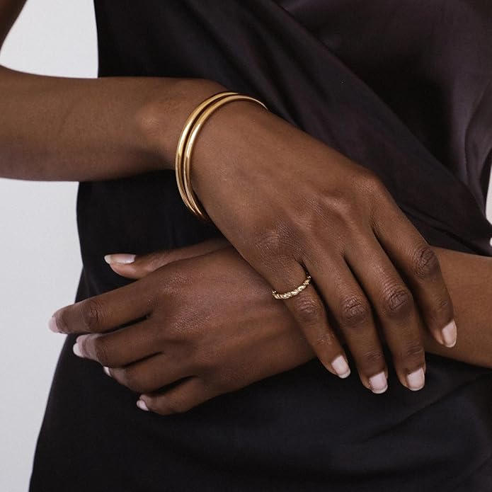 Hey Harper Gold Cuff Bracelet - Bangle Trendy Chunky Non Tarnish Gold Cute Stackable Waterproof Bracelet - Gift for Women - Simple Minimalist Unique Statement Jewelry