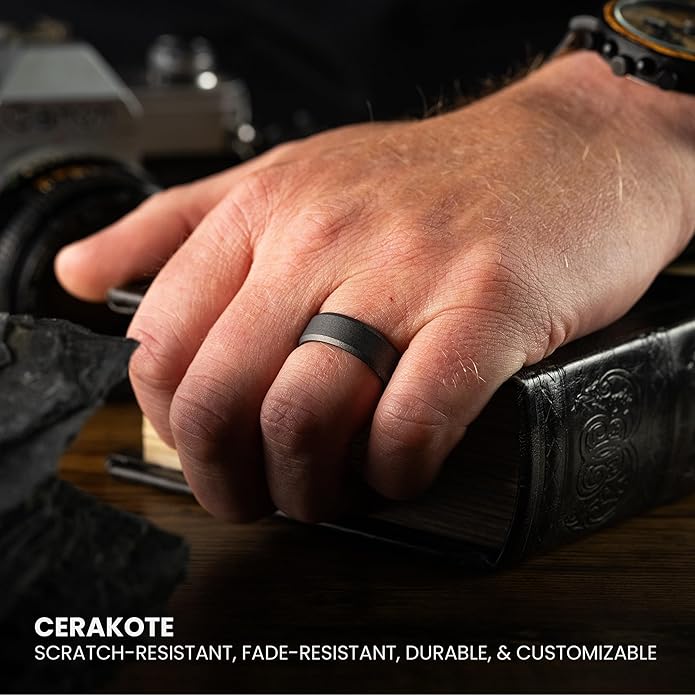 Manly Bands: Mens Black Plated Tungsten and Black Zirconium Wedding Bands and Rings - Comfort Fit and Stylish Black Rings for Men, Free Silicone Ring Included