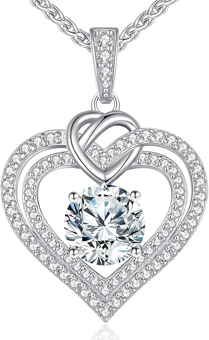 OOBEE Valentines Day Gift Moissanite Heart Necklaces for Women, 1- 4 Carat Moissanite 925 Sterling Silver 14K Gold Plated Pendant Necklace, Ideal Anniversary Birthday Christmas Mothers Day Jewelry Gifts for Mom Wife Her Girlfriend Daughter