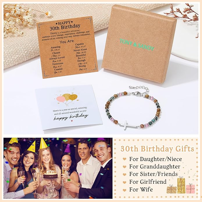 TONY & SANDY Christian Cross Bracelet for Women, Valentine's Day Gifts for Her, Confirmation Baptism Easter Gifts, Unique Gift for Friends Daughter Mom Sister in Christ Birthday Christmas