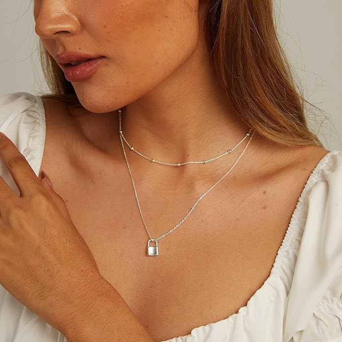 CHESKY 14k Gold Plated/Silver Plated Dainty Necklace for Women, Trendy Satellite Choker Necklace Thin Beaded Layered Choker Necklaces Discs Paperclip Chain Necklaces Womens Simple Jewelry