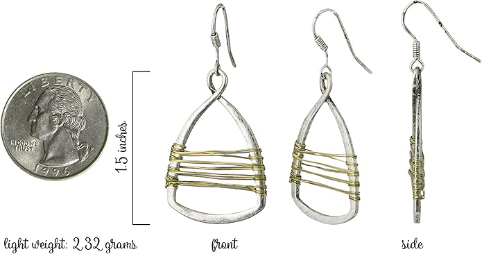 Silver with Gold Wire Copper Toned Handmade Teardrop Earrings