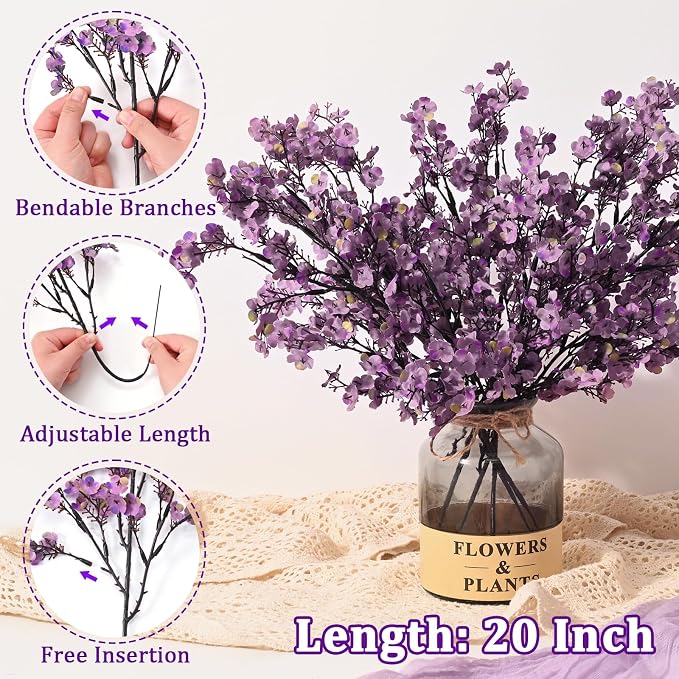 5 Pcs Fake Flowers, Babys Breath Artificial Flowers, Lavender Purple | Real - Image 3