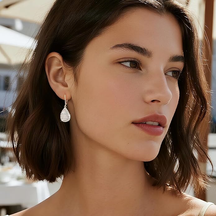 ALEXCRAFT 925 Sterling Silver Dangle Earrings, 14K Gold Plated Heart Waterdrop Earring for Women Trendy Hypoallergenic Leverback Earings Wedding Cubic Zirconia Dangle Earrings Jewelry for Women
