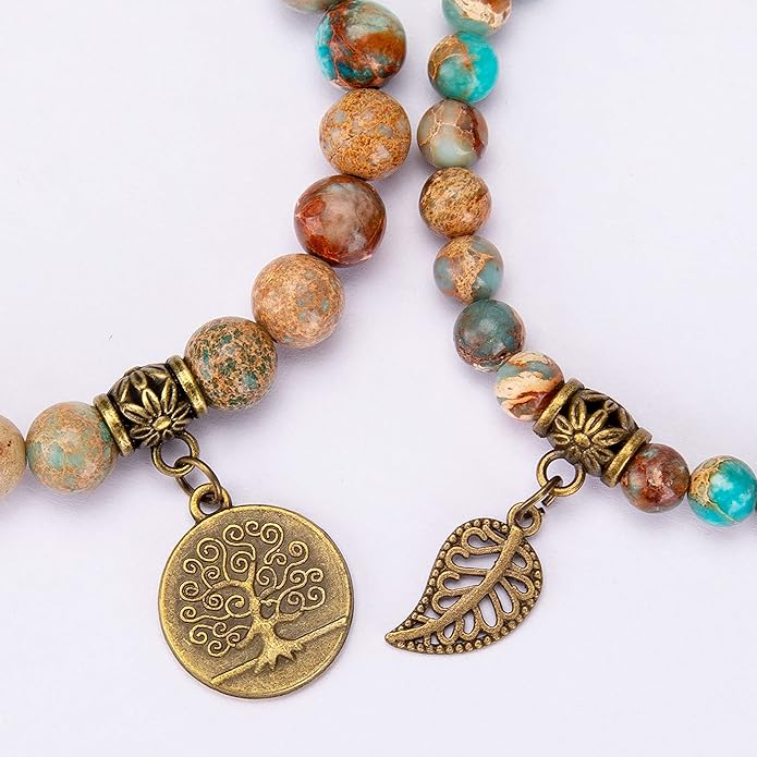 Bivei Natural Semi Precious Gemstone beads bracelet for women - Life Tree and Leaf Charm Energy Reiki Crystal Stretch Bracelets