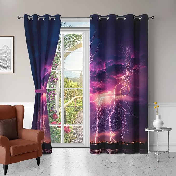 Thunderstorm Blackout Curtains 96 Inches Long, Treble Clef Drapes Grommet - Image 4