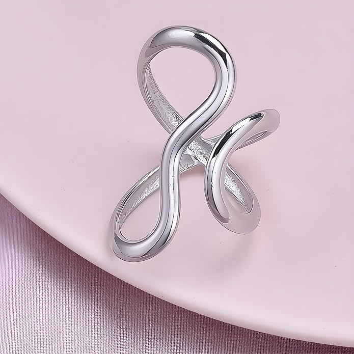 Chunky Rings For Women, Gold Silver Thumb Ring Asymmetrical Wavy Curve Ring Adjustable Non Tarnish Dainty Stainless Steel New Year Anniversary Birthday Jewelry Gift