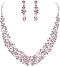 BriLove Women's Wedding Bridal Austrian Crystal Marquise Cluster Collar Necklace Dangle Earrings Set