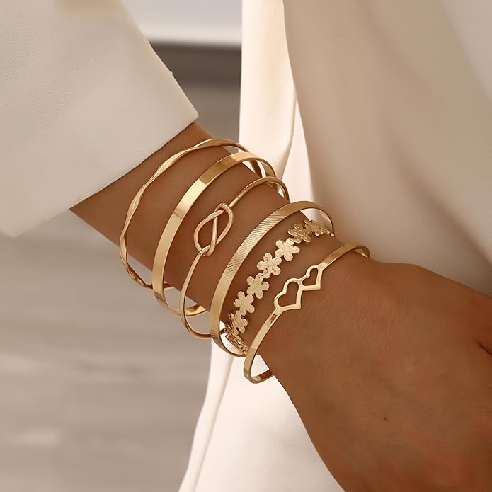 ÌF ME Gold Bangle Bracelets for Women, Indian Bangles Stackable Set, Multi Layer Textured 14K Gold Plated Chunky Bracelets Boho Jewelrys Set