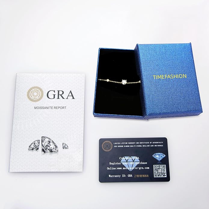 Bezel Station Link Bracelets for Women, 1.36cttw D Color Moissanite Bracelet 925 Sterling Silver for Wife or Mom, Adjustable Chain