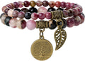 Bivei Natural Semi Precious Gemstone beads bracelet for women - Life Tree and Leaf Charm Energy Reiki Crystal Stretch Bracelets