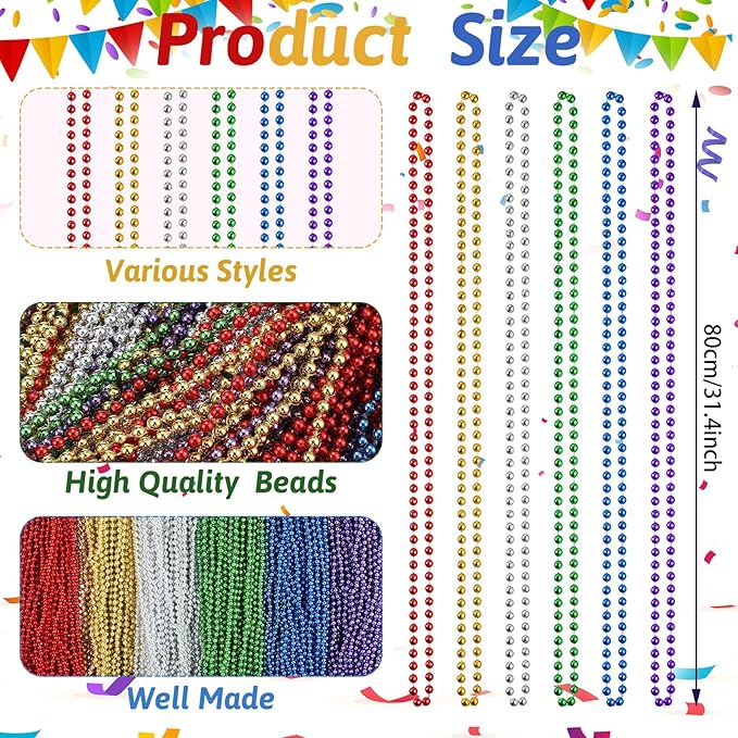 Kigeli 300 Pcs Mardi Gras Beads Necklace Bulk Red Green Bead Stuff Mardi Gras Necklace Bulk Festival Parade Throw Accessories for Party Favors Decorations (Multicolor)