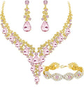 Wedding Bridal Bridesmaid Austrian Crystal Rhinestone Jewelry Sets Statement Choker Necklace Earrings Bracelets Sets for Wedding Party Prom