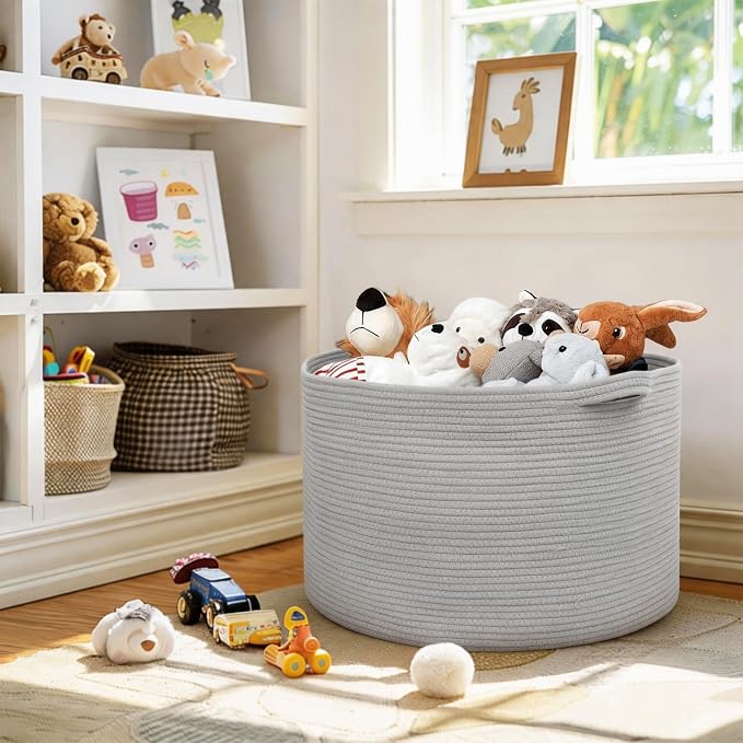 115L Super Large Gray Blanket Basket, 23.6"x15.7" Woven Cotton Rope Storage - Image 6