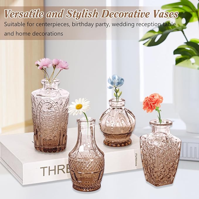 Set of 40 Glass Bud Vases, Small Amber Glass Vases in Bulk, Mini Vintage - Image 5