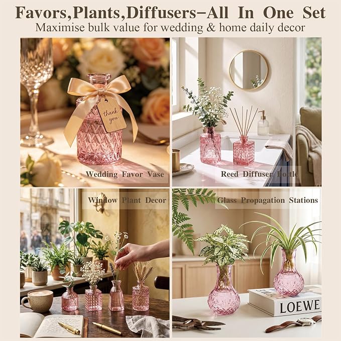 Clear Pink Glass Bud Vase Set of 12 Pcs, Small Bud Vases in Bulk, Glass Crystal - Image 3