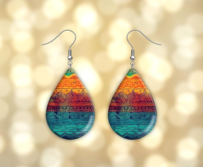 Teardrop Wood Earrings Light Weight Printed Image Dangle Jewelry, Fun and Funky Earrings