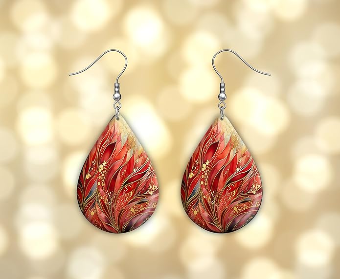 Teardrop Wood Earrings Light Weight Printed Image Dangle Jewelry, Fun and Funky Earrings