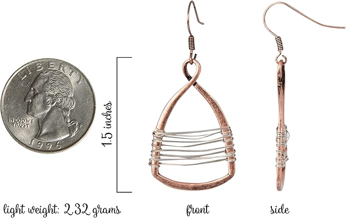 Silver with Gold Wire Copper Toned Handmade Teardrop Earrings