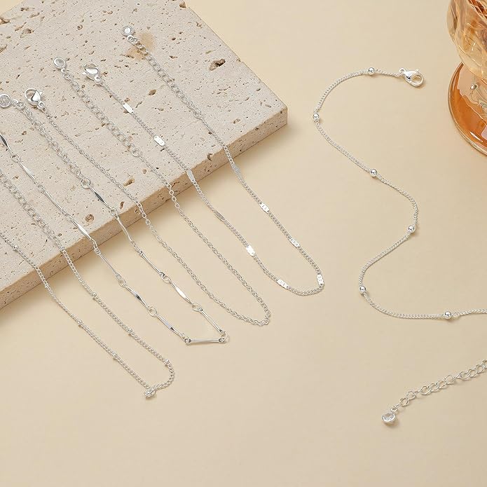 Anklets for Women 14K Gold Silver Plated Ankle Bracelets Trendy Waterproof Boho Anklets Set Adjustable Dainty Cute Diamond Beaded Heart Non Tarnish Summer Beach Jewelry Gift
