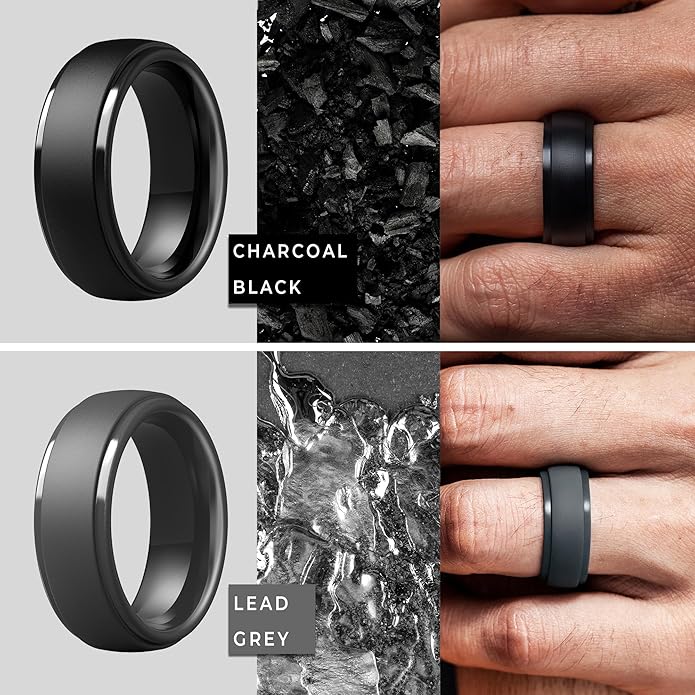 ThunderFit Silicone Rings for Men - 7 Rings / 4 Rings / 1 Ring Step Edge Rubber Wedding Bands 10mm Wide - 2.5mm Thick