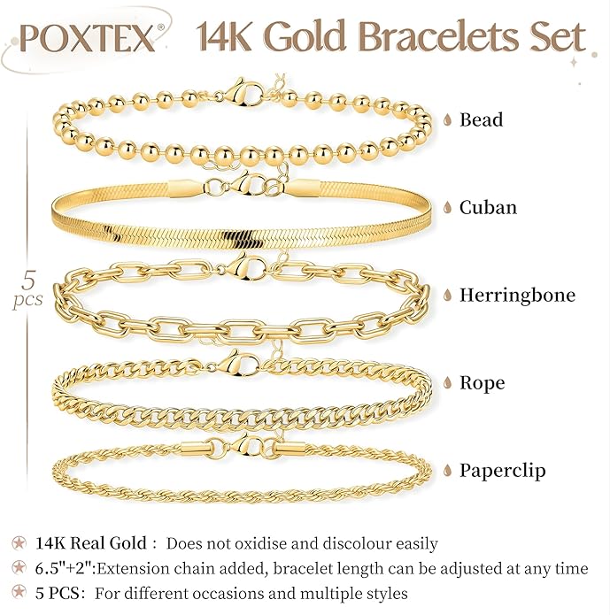 Gold Bracelets Set for Women Stack, Dainty Thick Bracelets Stack for Women Trendy, Simple Thin Gold Plated Cuff Stackable Bracelets With Beaded Cuban Paperclip Snake Rope Bangle Hand Chain Jewelry Gifts for Women Non Tainish