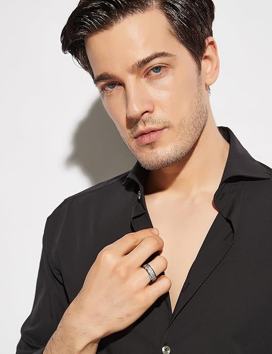 Greenpod 4mm 6mm Tungsten Rings for Men Women Silver Dome Polished Meteorite Inlay Ring Wedding Bands for Him Size 4-13