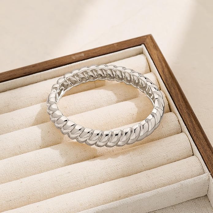 MUYAN Polished Chunky Hinged Bangle Bracelet for Women Trendy Twisted Statement Cuff Bracelet Fashion Jewelry