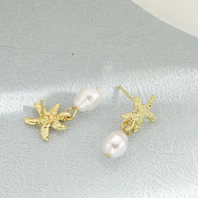 Gold Starfish Earrings for Women Trendy Dainty Starfish Statement Stud Earrings Hypoallergenic Summer Beach Ocean Coastal Jewelry