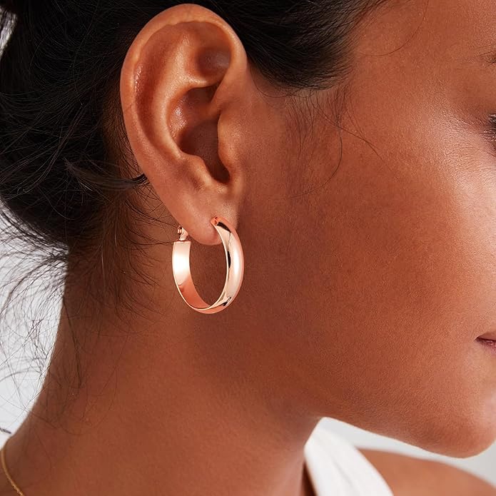 Gacimy 14K Gold Plated Hoop Earrings for Women, 14k Real Gold Plated with 925 Sterling Silver Post, Hypoallergenic Lightweight Thick Hoops Earrings for Women Trendy