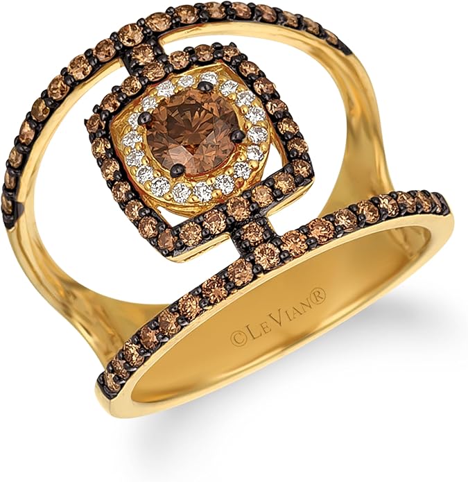 LE VIAN 1 1/8 Carat Vanilla and Chocolate Diamond Ring for Women | 14k Yellow Gold Central Square Shaped Statement Ring for Her (G-H/Brown, VS2-SI1, 1.13 cttw) Promise Anniversary Band Size 6.5 and 7