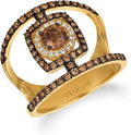 LE VIAN 1 1/8 Carat Vanilla and Chocolate Diamond Ring for Women | 14k Yellow Gold Central Square Shaped Statement Ring for Her (G-H/Brown, VS2-SI1, 1.13 cttw) Promise Anniversary Band Size 6.5 and 7