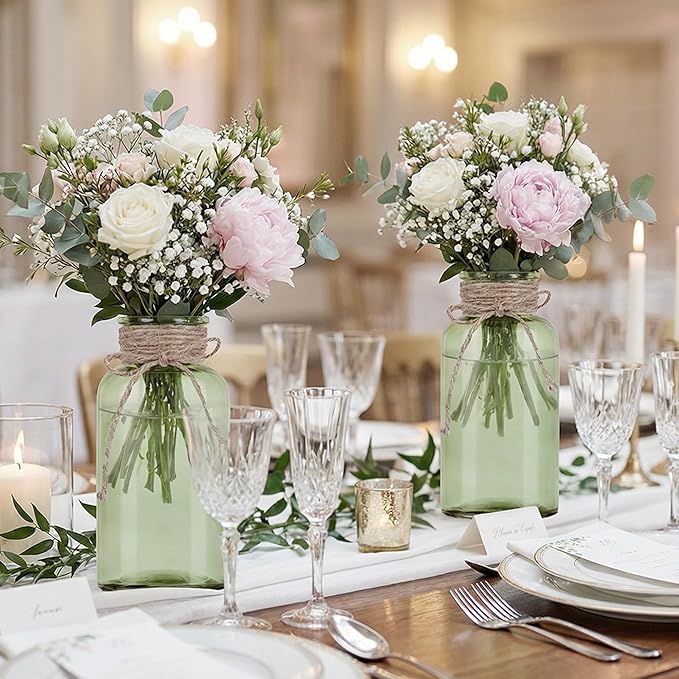 3 Pack Mason Jar Vases for Centerpieces, Wide Mouth Mason Jars - Image 4