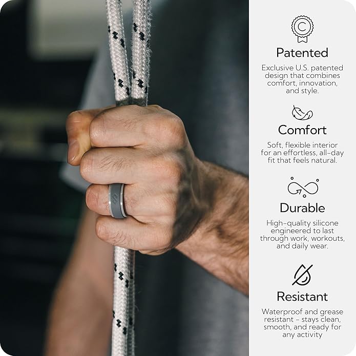 Rinfit Silicone Rings for Men 9mm Wide, 2mm Thick - Mens Rubber Wedding Bands - Infinity Ring with 2 Layers - Patented Design