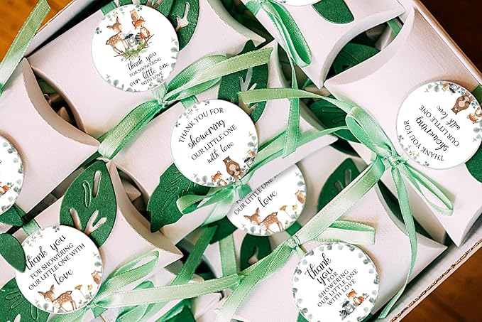 80 Pieces Cute Woodland Creature Thank You Stickers, Baby Shower Birthday Party Decorate Watercolor Forest Woodland Animals Theme Party Gift Wrap Bag Label Decorations, 4 Design Stickers