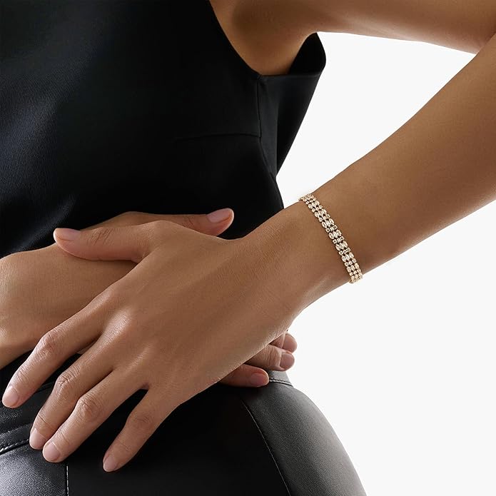 14K Gold Plated Women’s Tennis Bracelet – Sleek CZ Line Bracelet, Fits 6.0"–7.2" Wrist – Sparkly Everyday Jewelry Gift, Contemporary Tennis Bracelets for Women