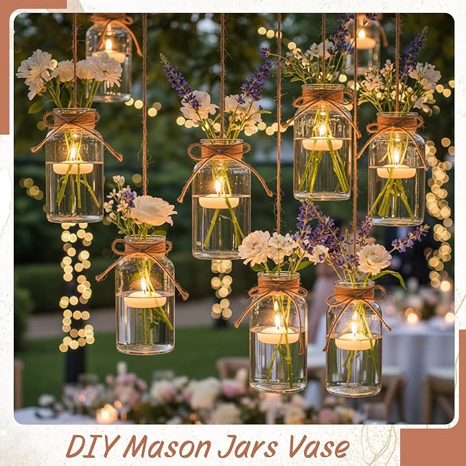 24 Pack Mason Jar Vases for Centerpieces, Wide Mouth Mason Jars - Image 5