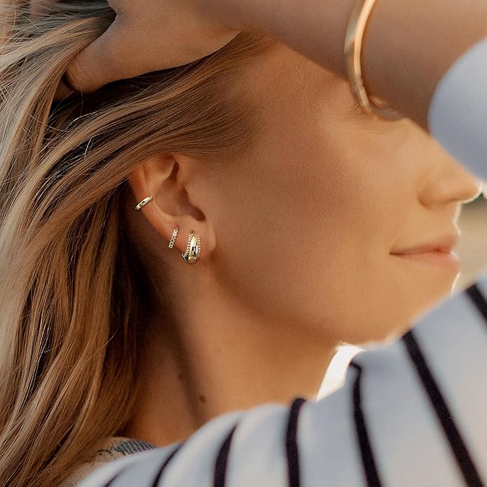 4Pairs Statement Gold Hoop Earrings for Women Trendy,Surgical Steel Gold Plated Hoop Hypoallergenic Earrings Set,Titanium Hoops Earring Stacks,CZ Cartilage Huggie Hoops Earring Gifts for Girlfriend