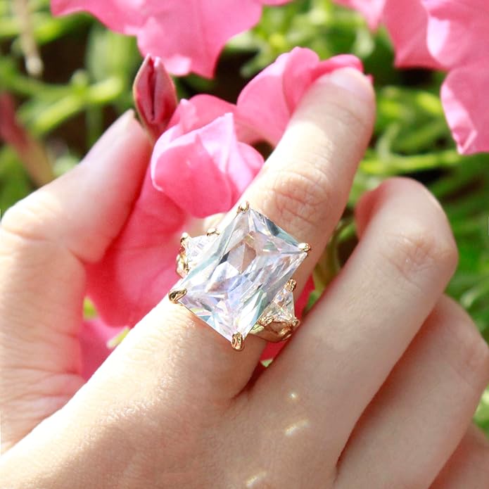 Lavencious Big Bold Radiant CZ Stones Stretch Rings for Women Size for 7-9
